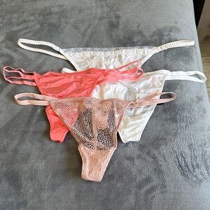 Victoria's Secret Lace and Satin Panty Trio - Coral, White, Pink